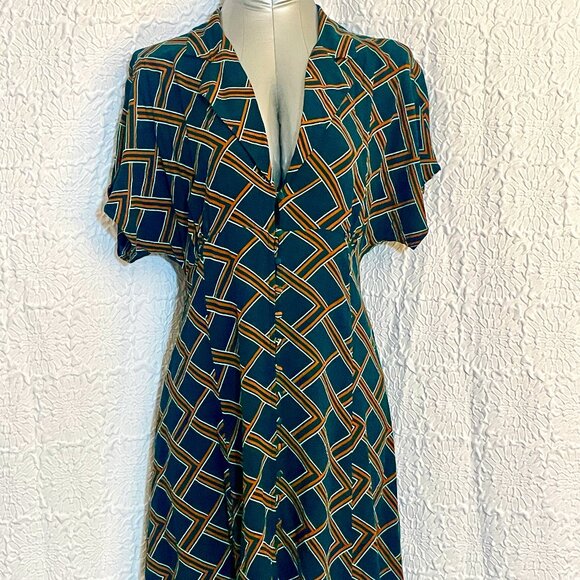 💙 5/ $25 item, Retro Dress One Clothing, Button Down, Green and Orange💙 - Picture 1 of 10